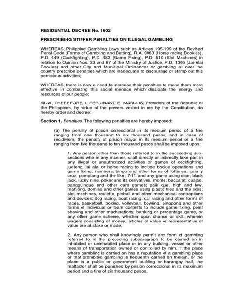 illegal gambling|P.D. 1602: Illegal Gambling .
